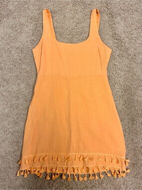 Lulu's Apricot Tassel-Hem Mini Dress